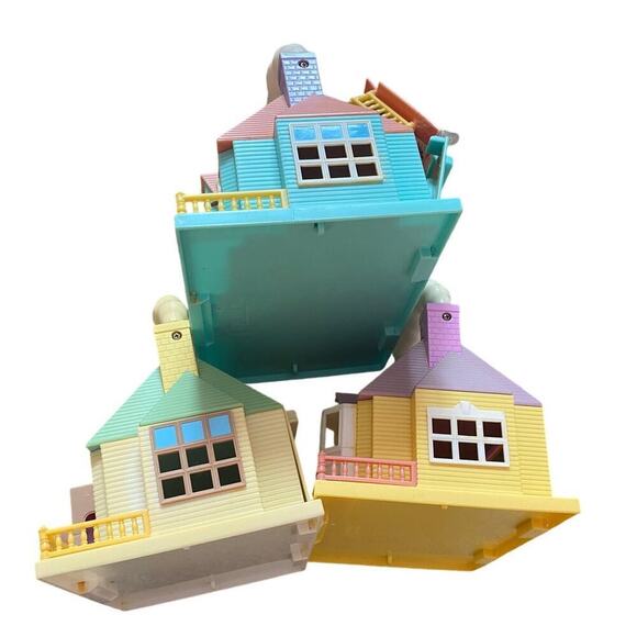Set of 3 Vintage Blue Box Fold Doll Playhouse with Handles - Picture 1 of 11